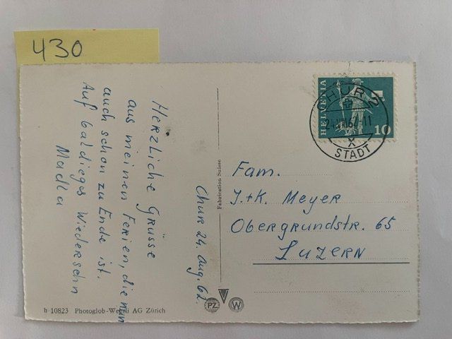 Cartoline postali: Ansichtskarte Chur Postplatz mit Hotel mit Berge, 1962 – Usato da Niederwil AG venduto da dahu75 1
