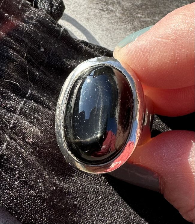Bague Vintage Argentée Pierre Naturelle Peinte à La Main – Taille 58, Modèle 5024