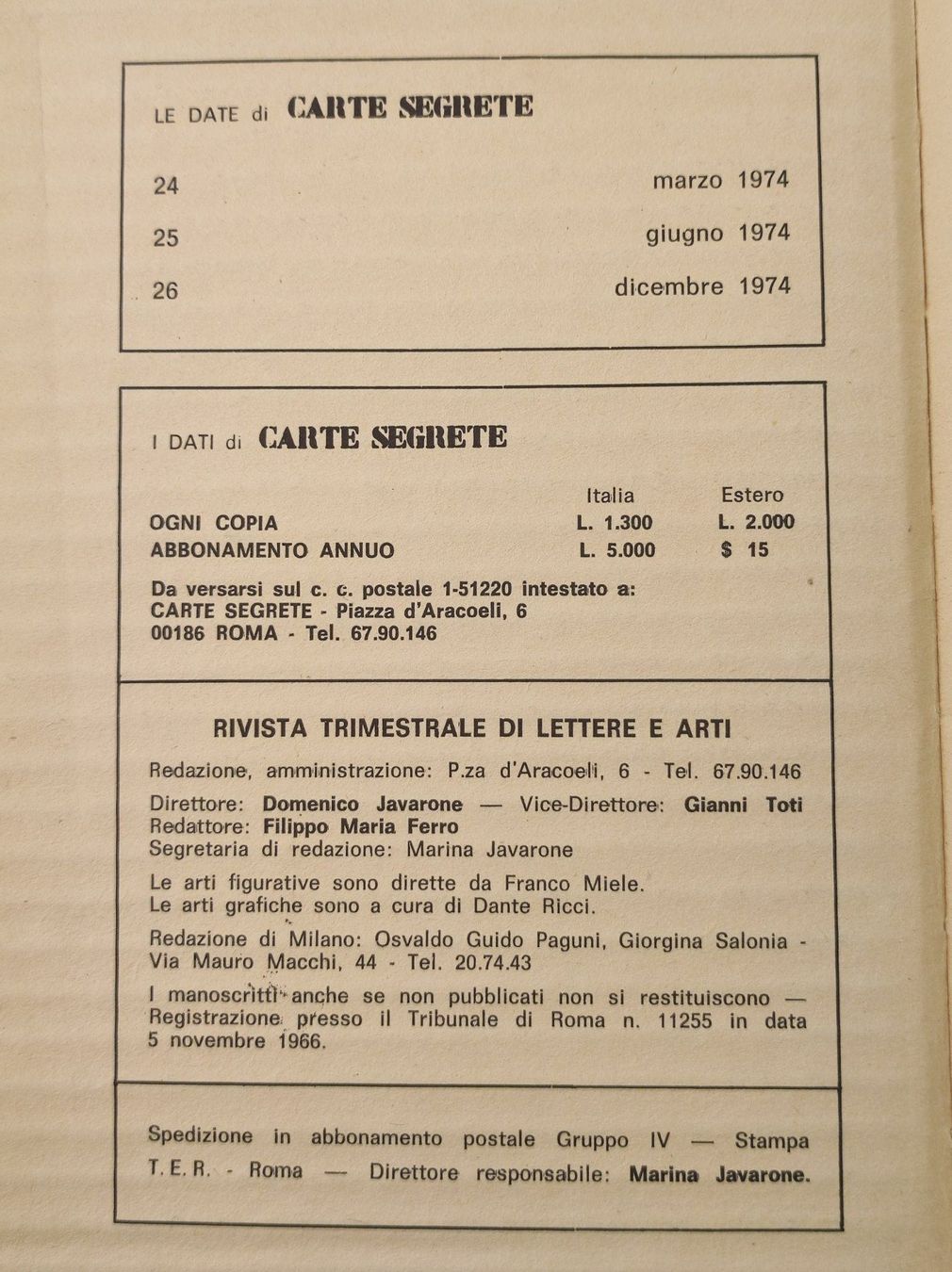 Bücher: ZEITSCHRIFTEN - CARTE SEGRETE – Gebraucht aus Goldach von Gaip 3