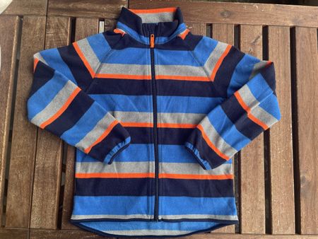 Fleecejacke gestreift Kinder Grösse 122/128 blau orange grau