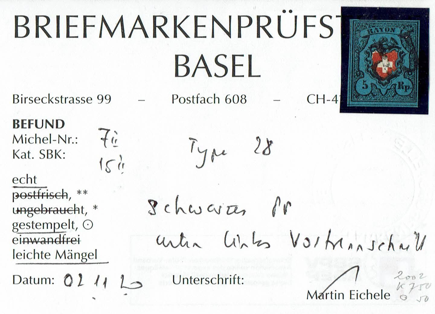 Tutti i francobolli: RAYONI <526> 5RscheP 15II T28 S PP BEFUND – Usato da Rüschlikon venduto da Sualk1
