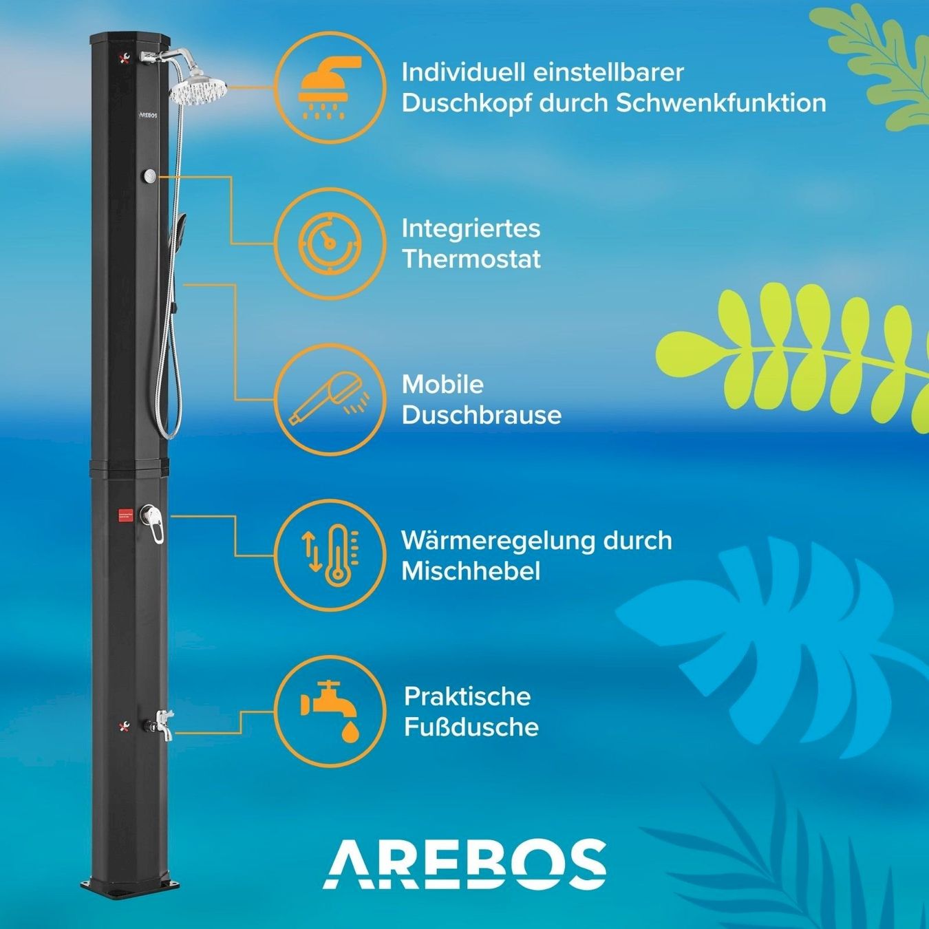 Docce: AREBOS 60 L Solardusche schwarz – Nuovo e nell'imballaggio originale da Bottighofen venduto da zaap 1