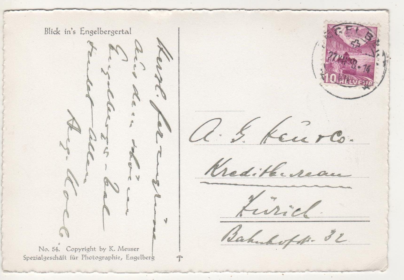 Cartoline postali: Ansichtskarte Blick in`s Engelbergertal 1938 – Usato da Remetschwil venduto da Hofiii 1