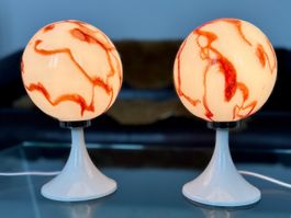 🧿 2x Vintage Space Age Tischlampe – Glas & Kunststoff 70er