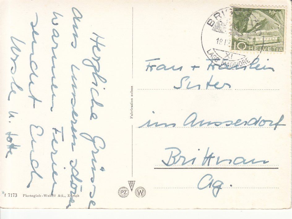 Cartoline postali: Brissago 1951 – Usato da Bürglen TG venduto da StampGraf 1