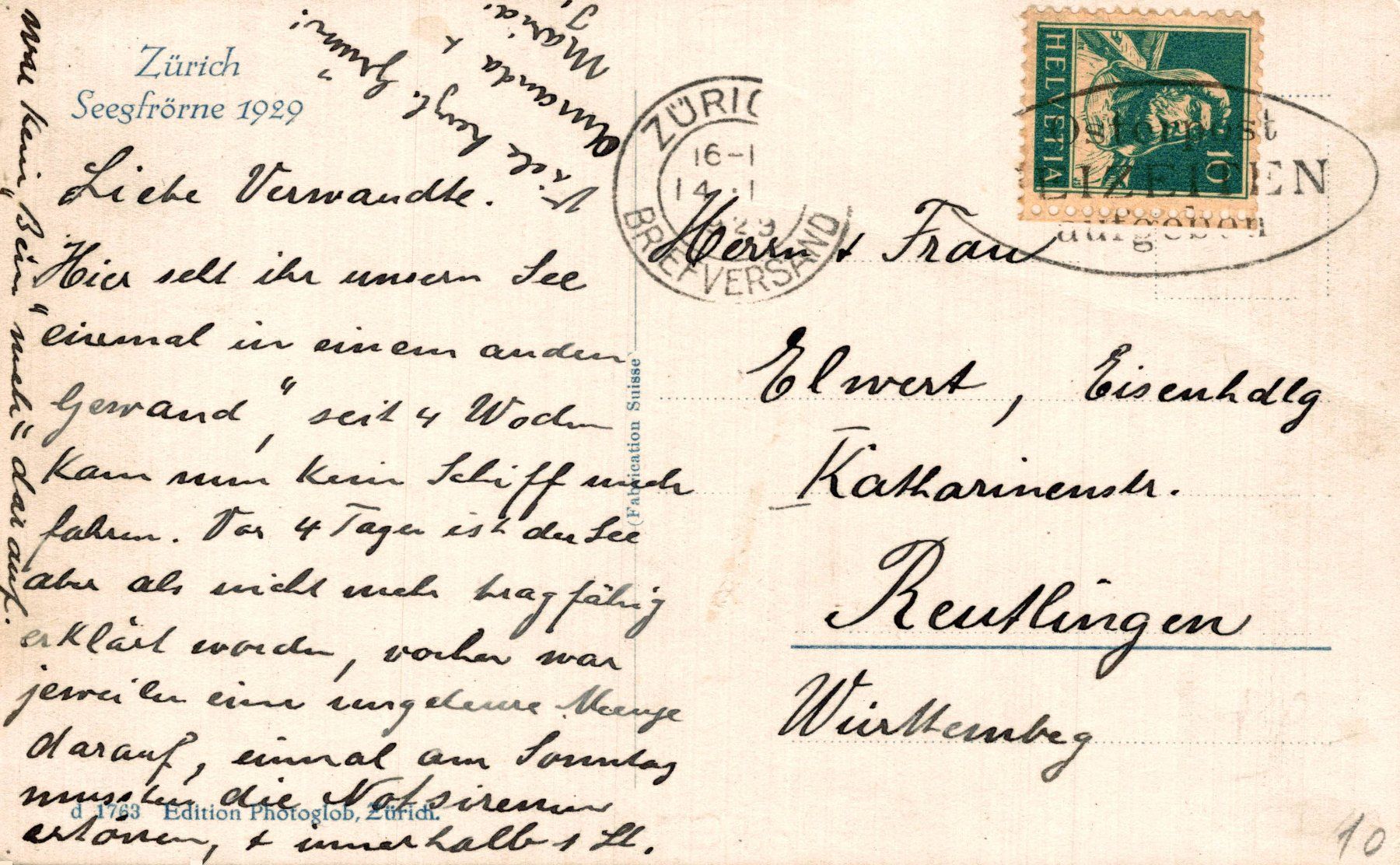 Cartoline postali: Zürich. Seegfrörni 1929 – Usato da Bronschhofen venduto da Astore 1