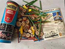 TINKERTOY SUPER TRANSIT vintage Baukasten Holzteile