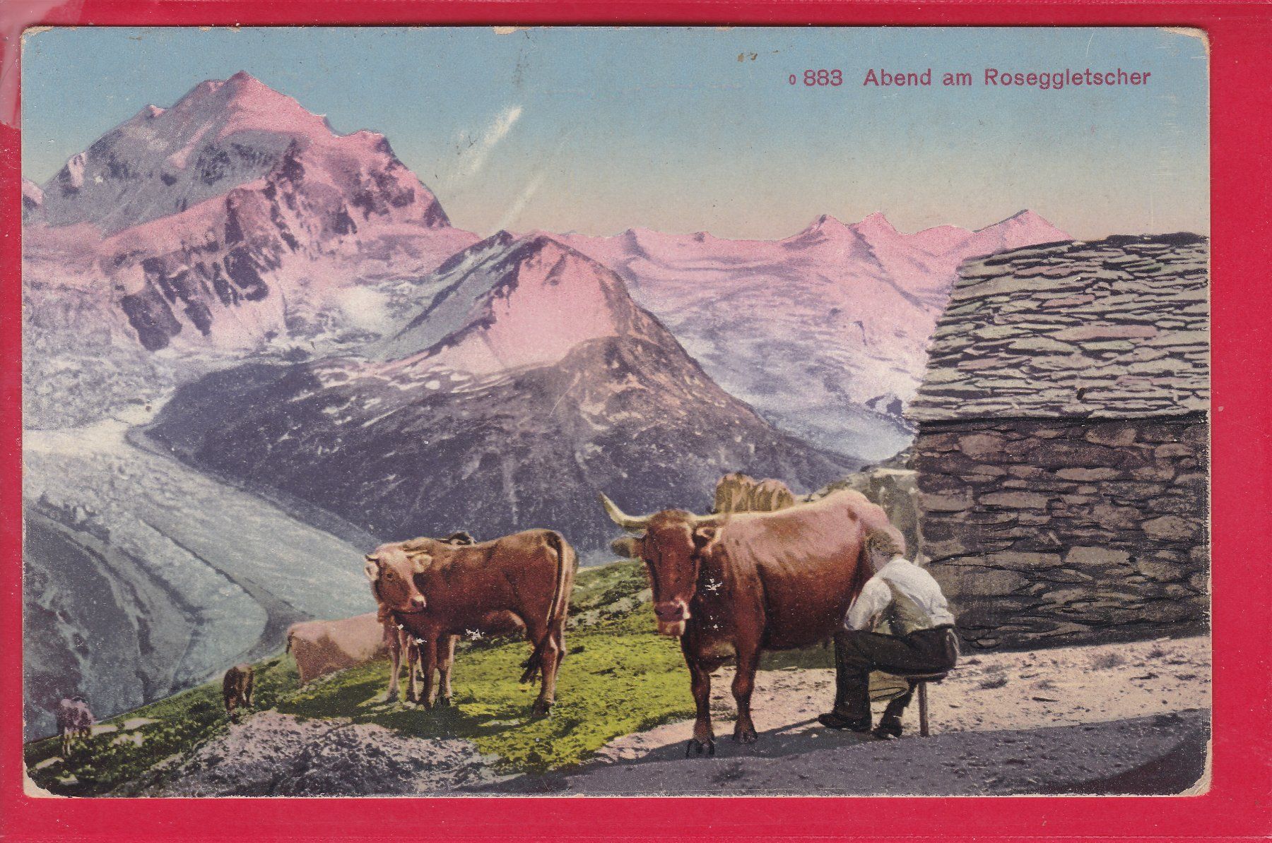 Cartoline postali: ABEND AM ROSEGGLETSCHER, 28.11.1917 – Usato da Oberrieden venduto da Gebirgsstelze