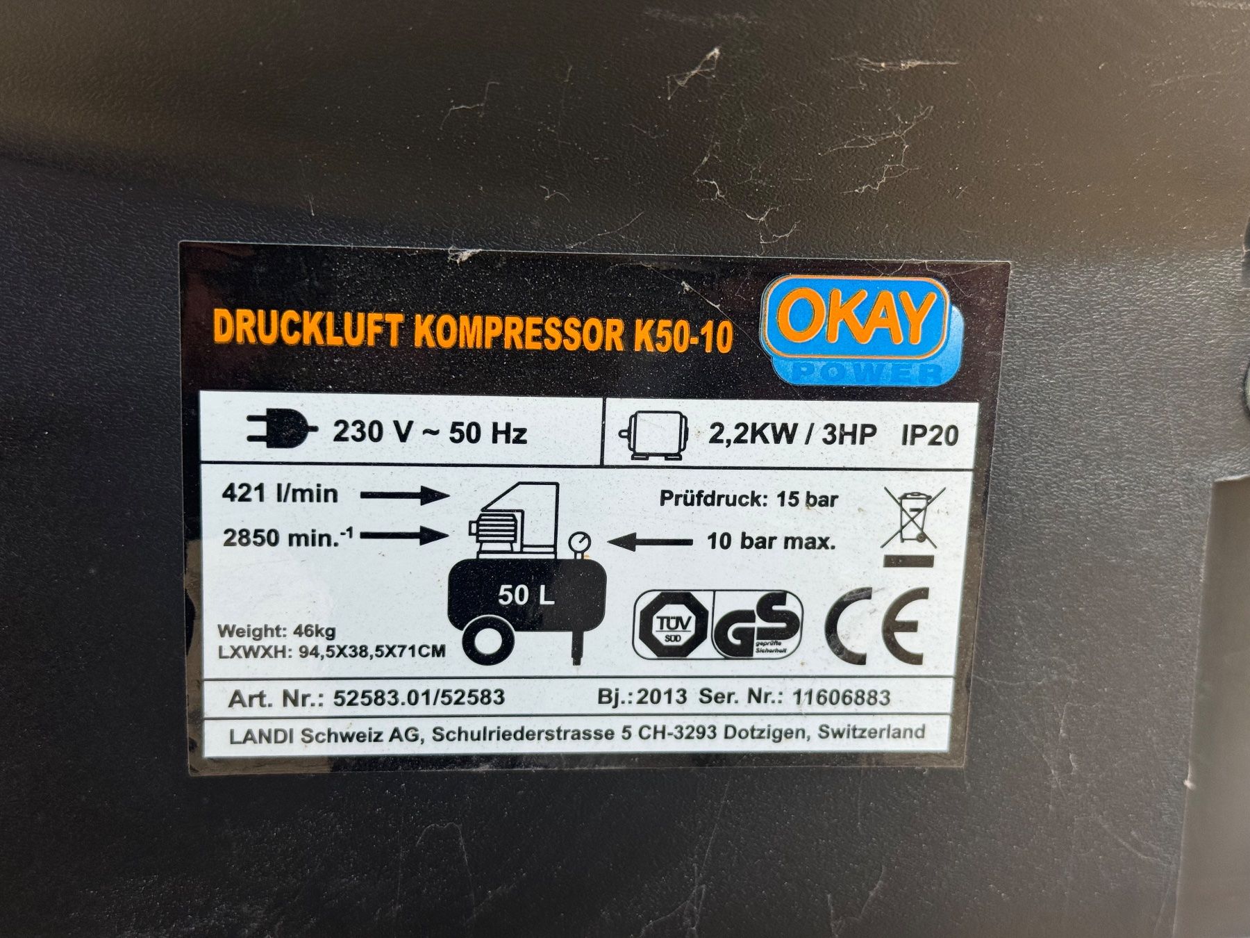 Compressori: Compresseur Okay Power 3HP 50L – Usato da Chavannes-des-Bois venduto da Cyril_Dhs 2