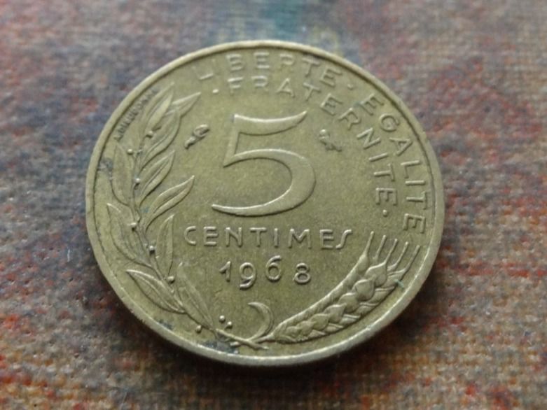 Tutti le monete: FRANCE  5 Centimes  1968 – Usato da Romanel-sur-Lausanne venduto da Swift13