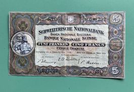 Seltene Schweizer 5 Franken Banknote von 1952 - Top Zustand!
