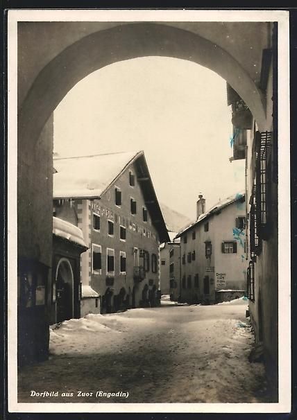 Cartoline postali: Zuoz /Engadin, Ortspartie mit Blick auf  – Usato da Berlin venduto da bartko-reher