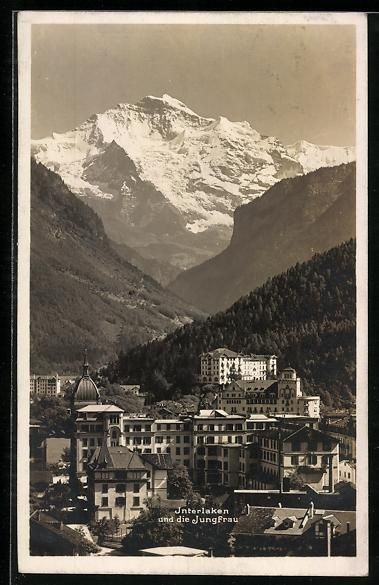 Cartoline postali: AK Interlaken, Teilansicht mit Jungfrau – Usato da Berlin venduto da bartko-reher