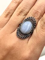 Selten! 100 % echter Blauachat-Ring – Edelsteinring