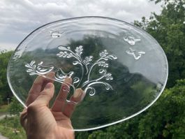 Schöne Glas Platte, Vögel, Pflanze, Frühling, super Zustand