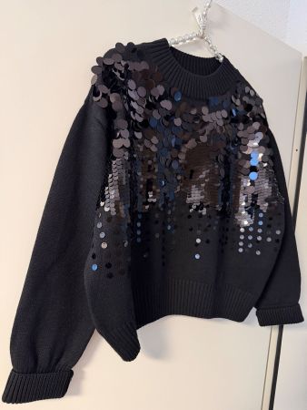 More & More Feinstrickpullover schwarz mit Pailletten 34/neu