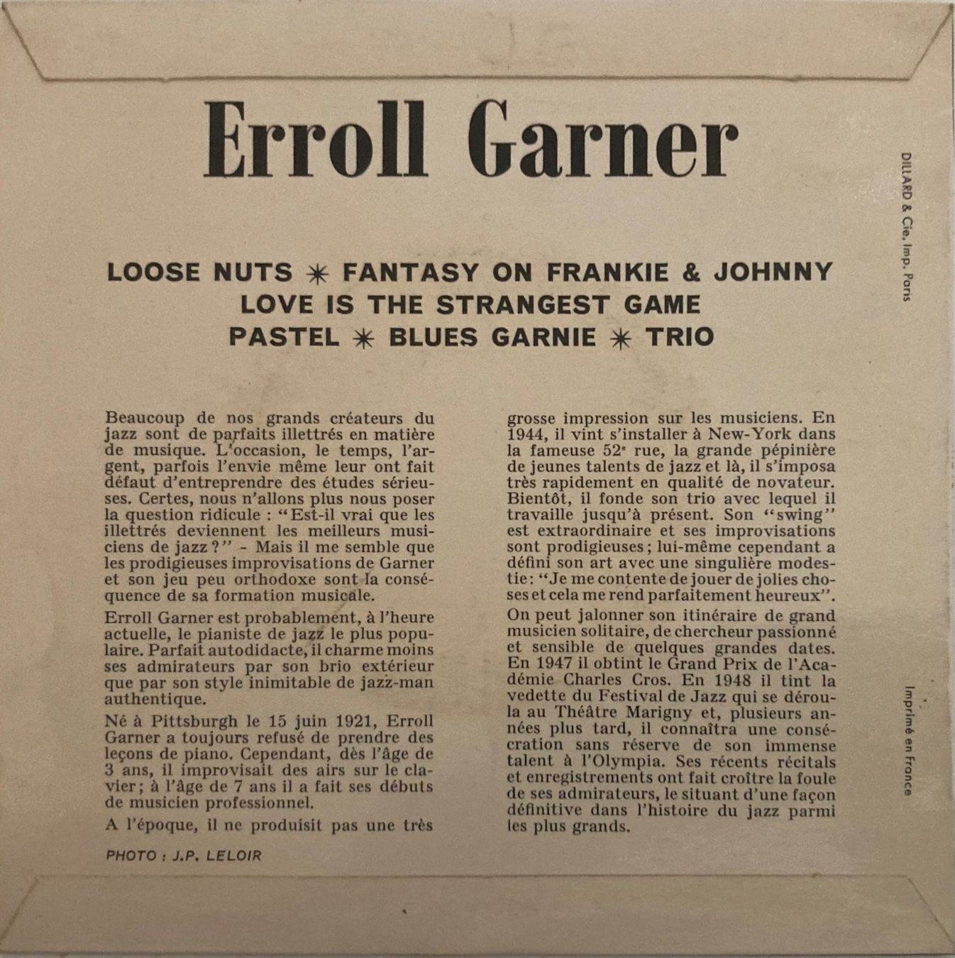 Dischi in vinile: ERROLL GARNER TRIO - ERROLL GARNER – Usato da Poliez-Pittet venduto da Newtown-Records 1