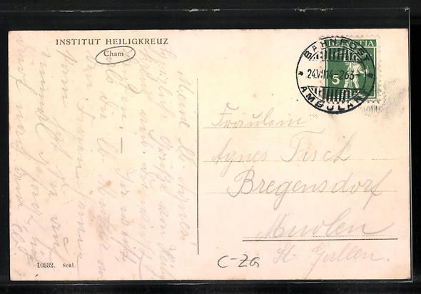 Cartoline postali: AK Cham, Institut Heiligkreuz, 1914 – Usato da Berlin venduto da bartko-reher 1