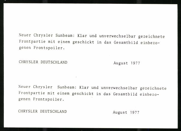 Fotografie & Manifesti: Fotografie Auto Chrysler Sunbeam, Modell – Usato da Berlin venduto da bartko-reher 1