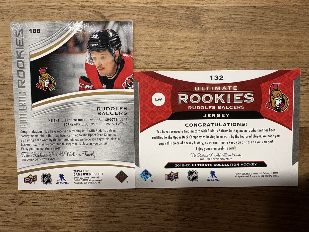 NHL Sammelbilder & Trading cards: 2 x Game Jersey Card Rudolfs Balcers – Neu (gemäss Beschreibung) aus Uttigen von Brainbug 1