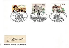 GEORGES SIMENON 1903-1989 FDC MIT 3 MARKEN 3 LÄNDER - EV124