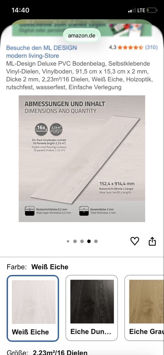Rivestimenti per pavimenti: ML-Design PVC Bodenbelag, selbstklebend, Weiss Eiche! – Nuovo e nell'imballaggio originale da Widnau venduto da flottifetze 5