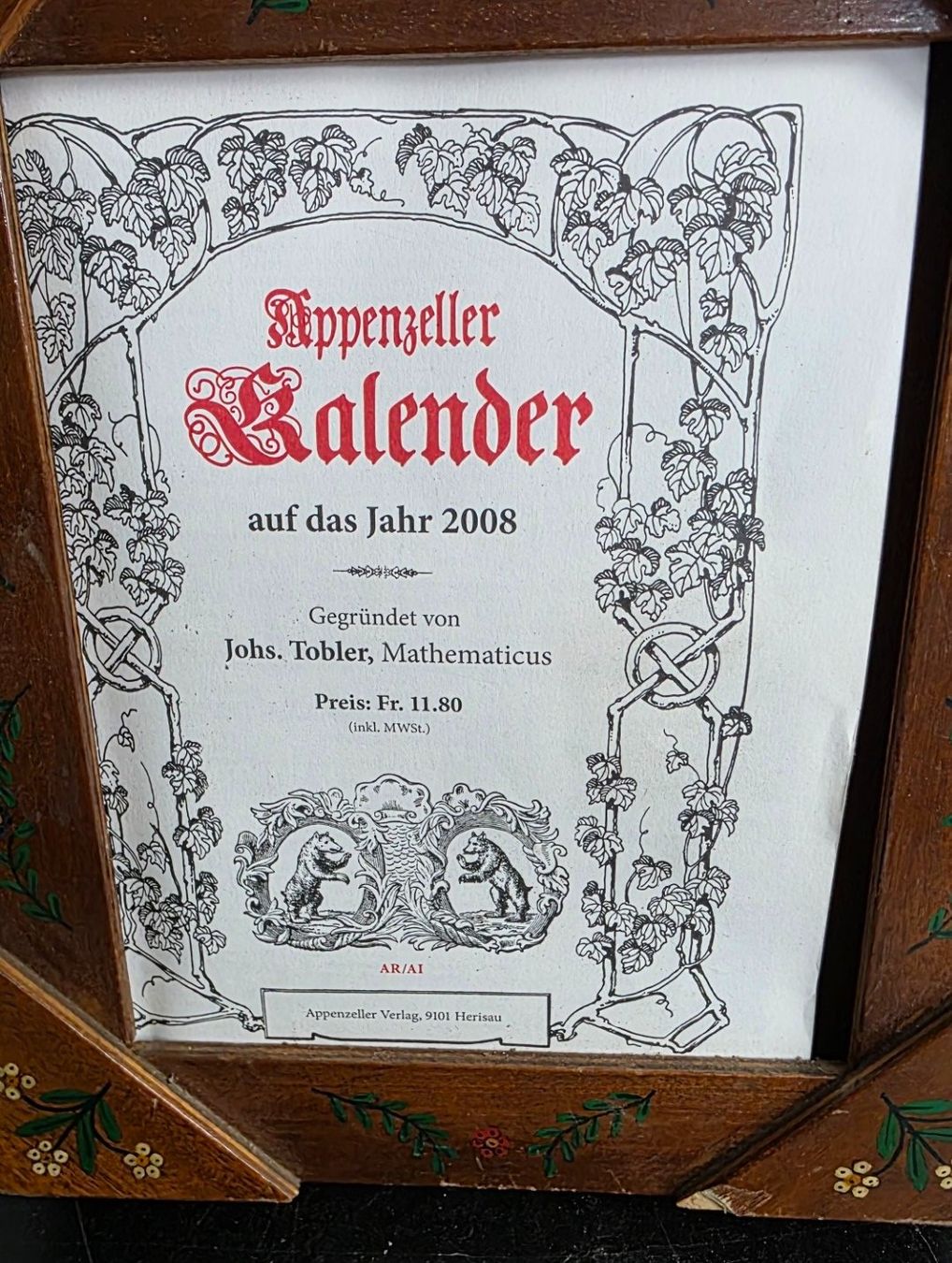 Calendari: Antiker Appenzeller Kalenderrahmen hanbemalt – Usato da Flums venduto da Flumsantik 2