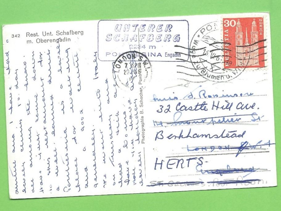 Cartoline postali: Rest. Unt. Schafberg m. Oberengadin – Usato da Zürich venduto da t24_de 1