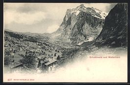 AK Grindelwald, Panorama mit Wetterhorn