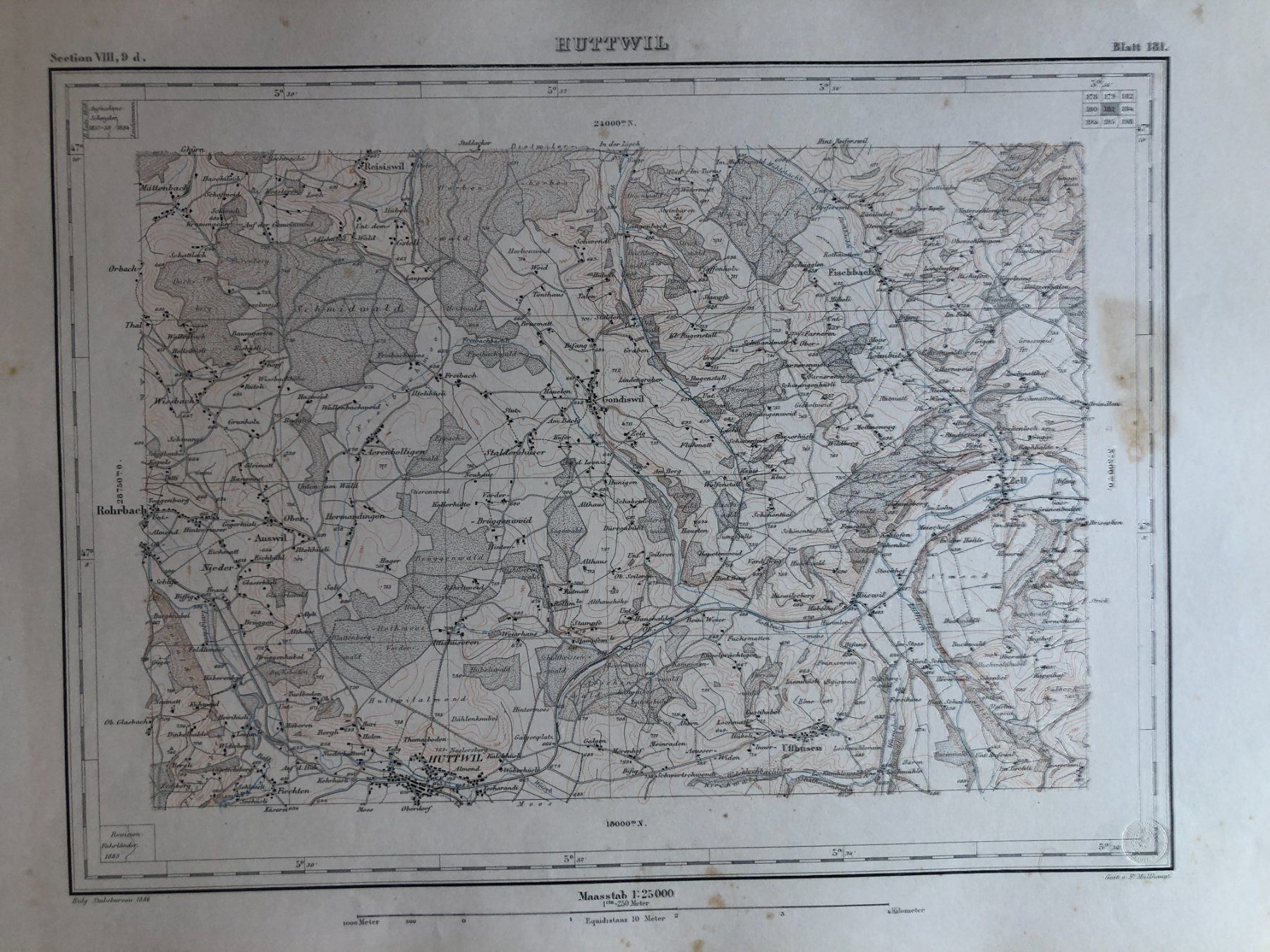 Landkarten & Atlanten: Siegfriedatlas Bl. 181: Huttwil 1886 – Gebraucht aus Zürich von allp 1