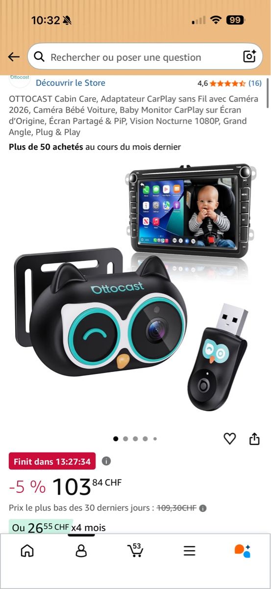 Unità & Adattatore: Carplay sans fil ottocast avec caméra bébé  – Nuovo e nell'imballaggio originale da Lausanne venduto da gio_qwg7