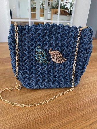 NEUE exklusive blaue Crochet Handtasche (Handmade)