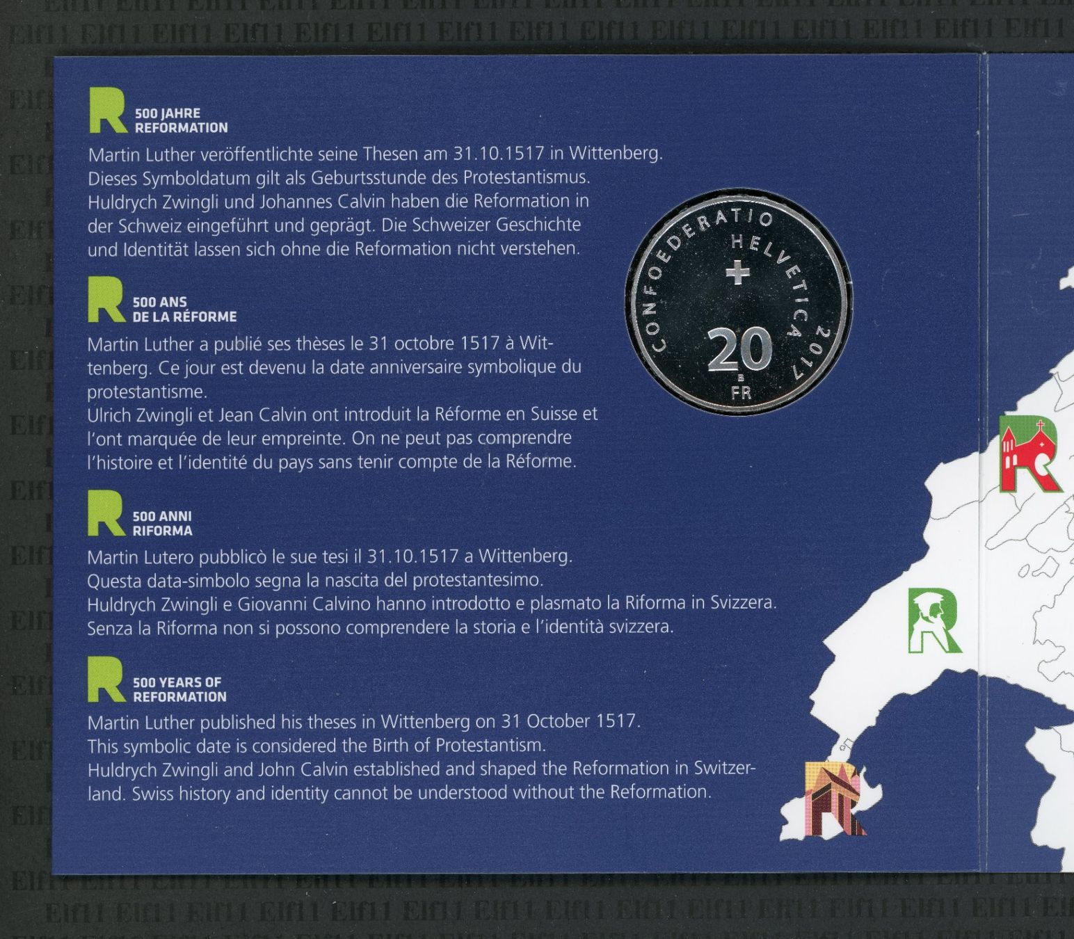 Tutti le monete: CHF__20.00 2017 Reformation im Folder stgl 20 Franken – Nuovo e nell'imballaggio originale da Widnau venduto da Elf11 3