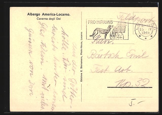 Cartoline postali: Locarno, Albergo America-Locarno, Cavern – Usato da Berlin venduto da bartko-reher 1