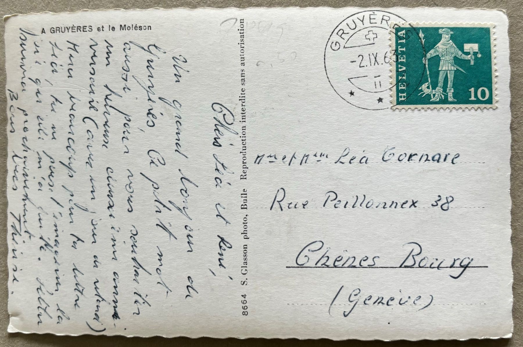 Cartoline postali: S. Glasson, Gruyeres, 1963 – Usato da Frauenfeld venduto da Merk52 1