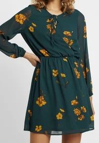 Kleid dunkelgrün gelb geblümt Grösse 40 neuwertig