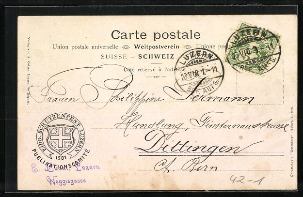 Cartoline postali: Luzern, Eidg. Schützenfest 1901, 1901 – Usato da Berlin venduto da bartko-reher 1