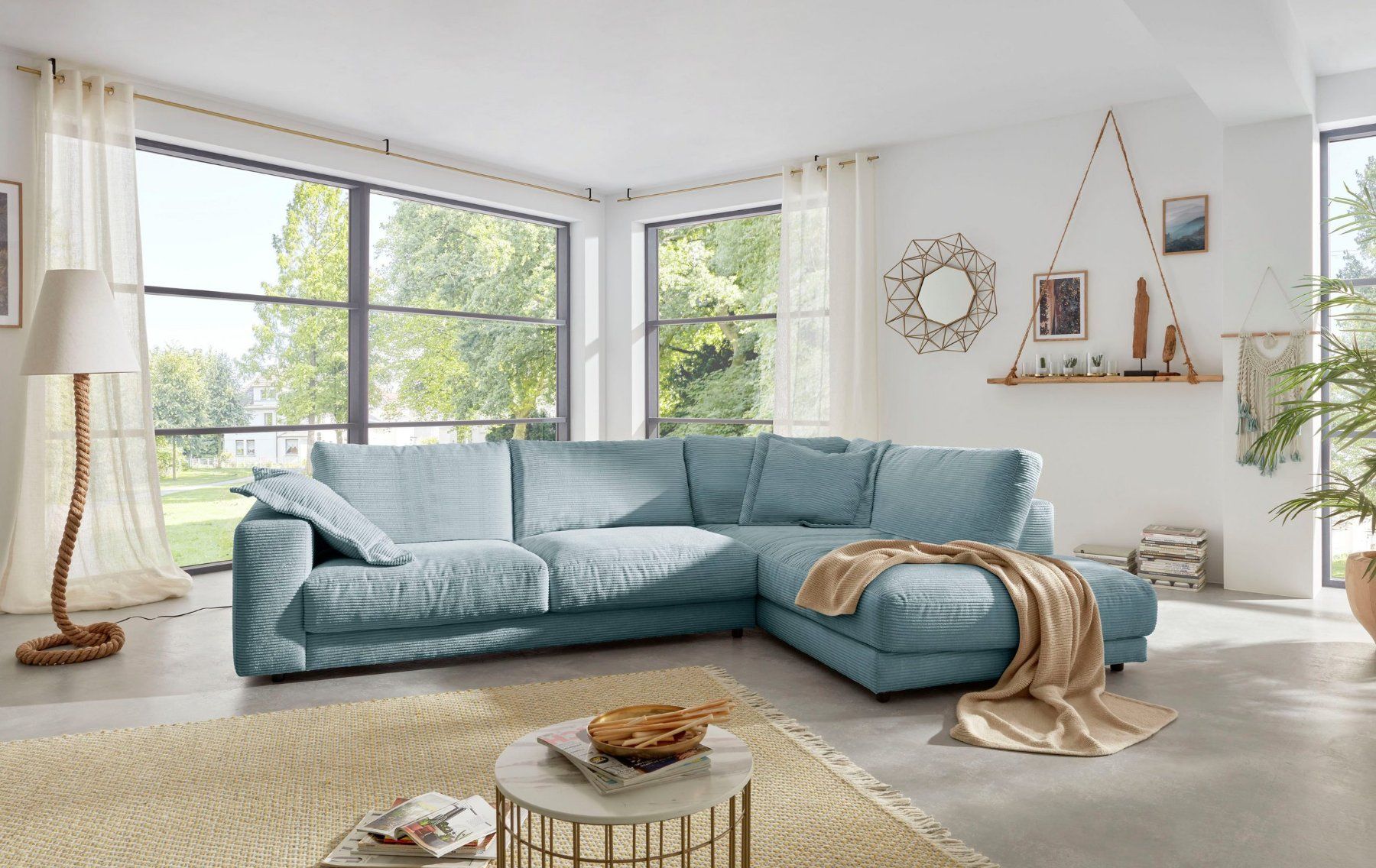 Divani: Ecksofa High End in Cord light Blue rechts – Nuovo e nell'imballaggio originale da Bischofszell venduto da deluxe-moebel