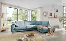 Ecksofa High End in Cord light Blue rechts
