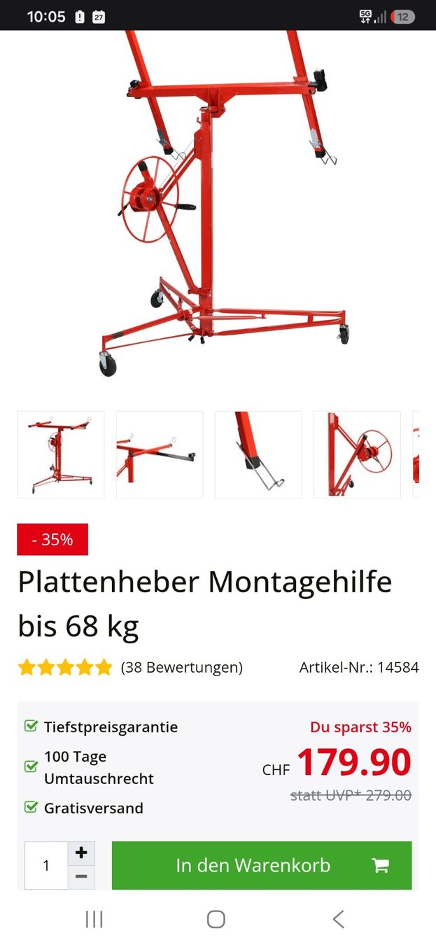 Tutti gli attrezzi: Plattenheber Gipskartonplatten, wenig gebraucht. – Usato da Chur venduto da ren_r2kx 1