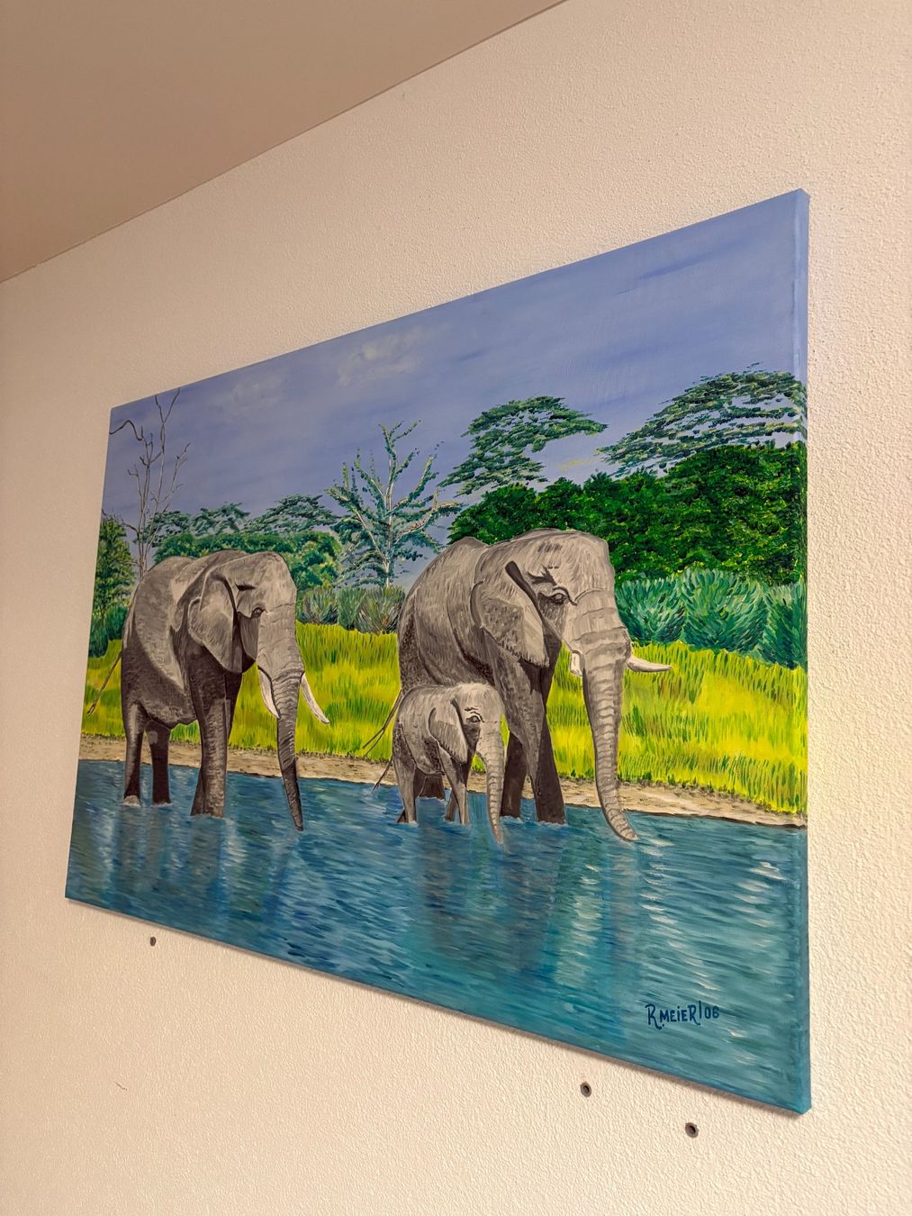 Dipinti: 100cm x70cm/handgemaltes Öl Gemälde Elefanten einzigartig – Usato da Ottenbach venduto da TimelessEmotions. 1