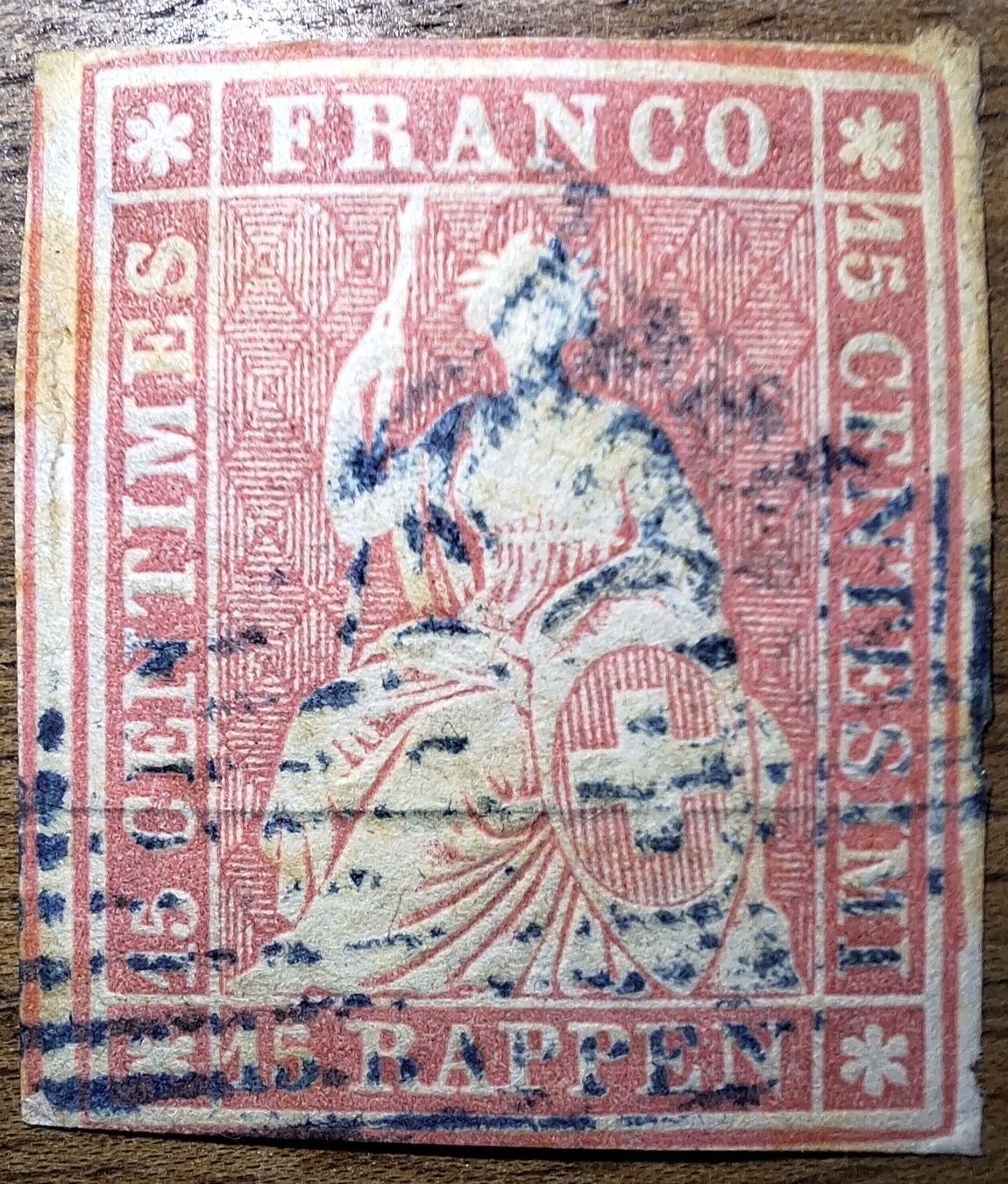 Tutti i francobolli: Strubel 24A3 bl. Raute mit Befund Kat. 240.- – Usato da Balgach venduto da SIMEON27
