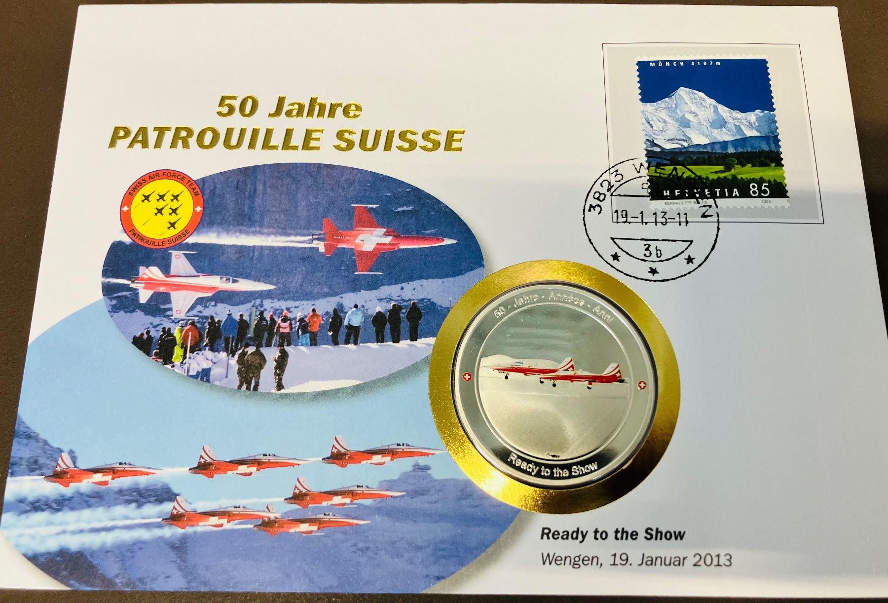 Medaglie: Patrouille Suisse  Numisbrief versilberte Medaille 2013 – Usato da Merenschwand venduto da Garfield2026