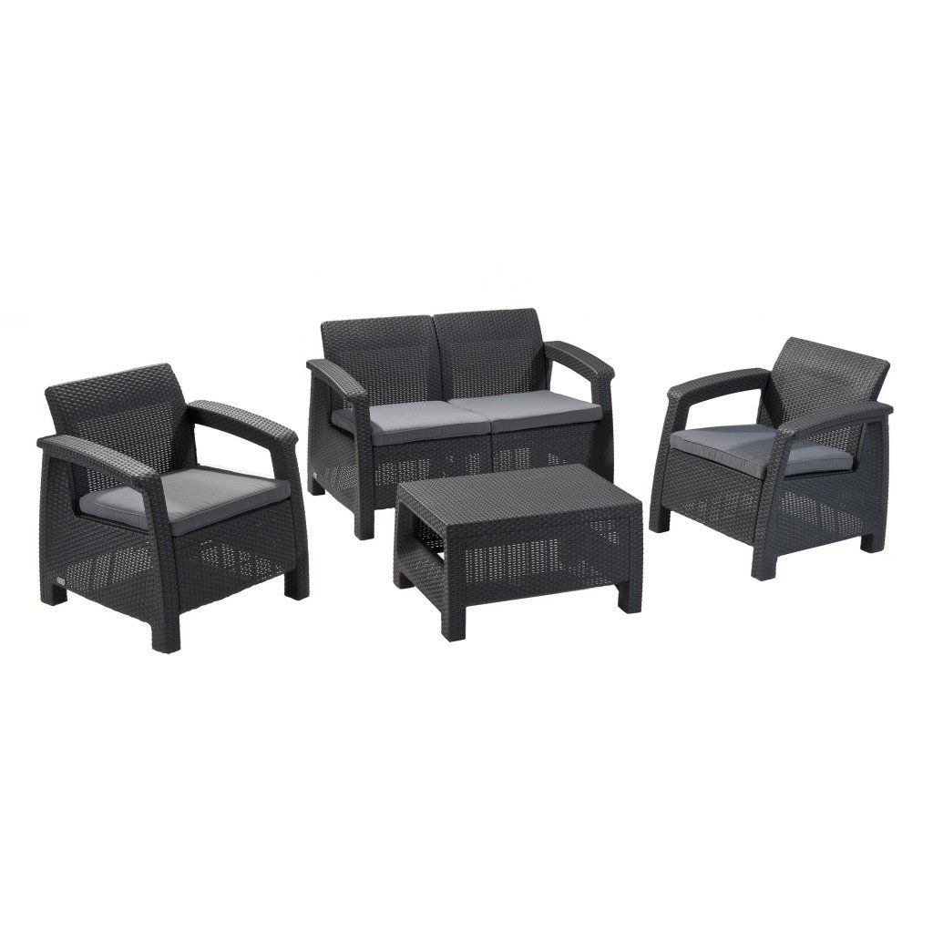 Poltrone: Corfu Balcony Wicker Set graphit, inkl. Kissen graphit – Usato da Gontenschwil venduto da colibri24.