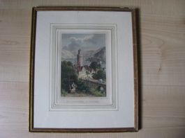 Stahlstich Koloriert - um 1850 - Oberwesel Ochsenturm