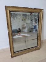 Miroir Ancien Doré XIXe – Frise Perlée & Glace au Mercure