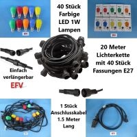 20m Lichterkette mit 40 Fassungen E27 + 40 LED farbig