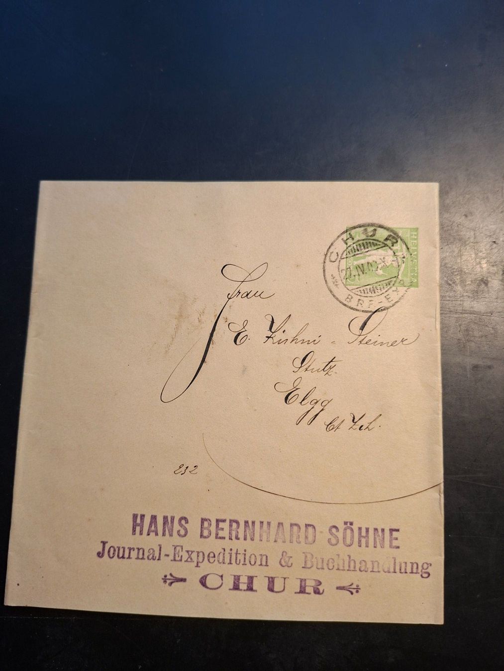 Alle Briefmarken: Beleg mit eingedr. Marke, April 1908, Stempel Chur + Elgg – Gebraucht aus Herzogenbuchsee von Herkules9