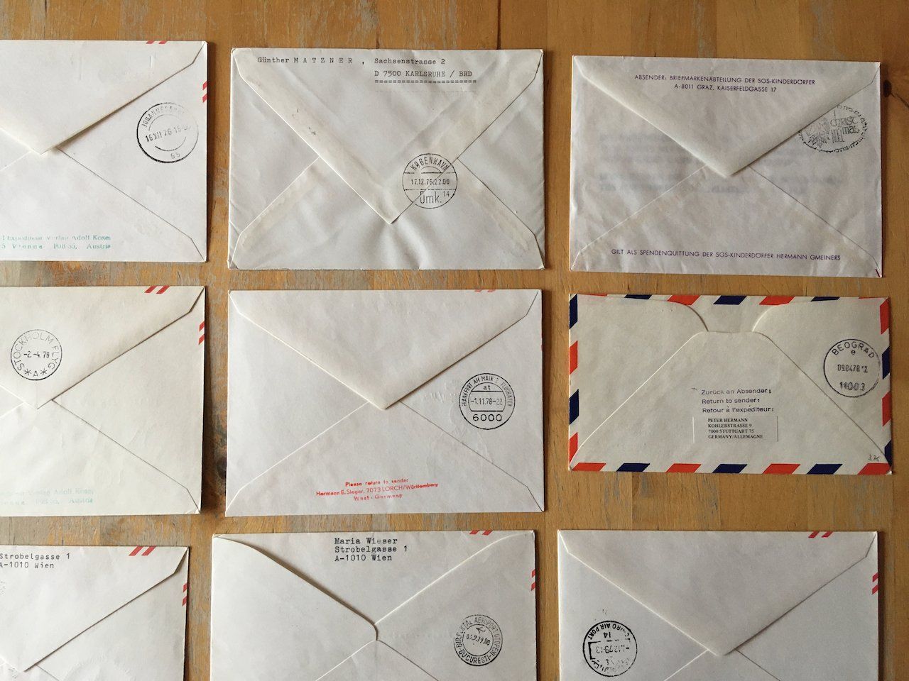 Alle Briefmarken: 10 Flugbriefe Österreich 1976-81 – Gebraucht aus Nesslau von zueri6 6