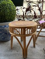 Table d'appoint rotin vintage ronde tressage bon état